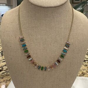 Stella & Dot Gold Ombré Baguette Necklace with Multicolor Stones